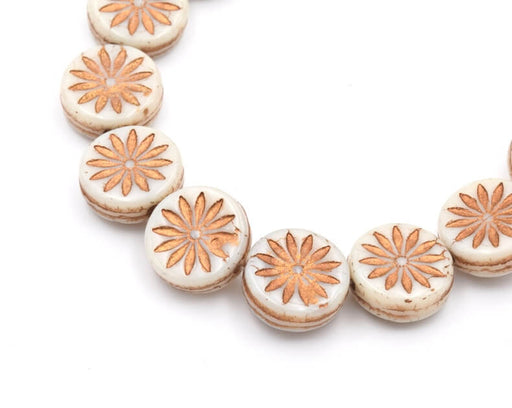 Achat Perles en verre de Bohême Fleur ivoire et bronze 12mm (4)