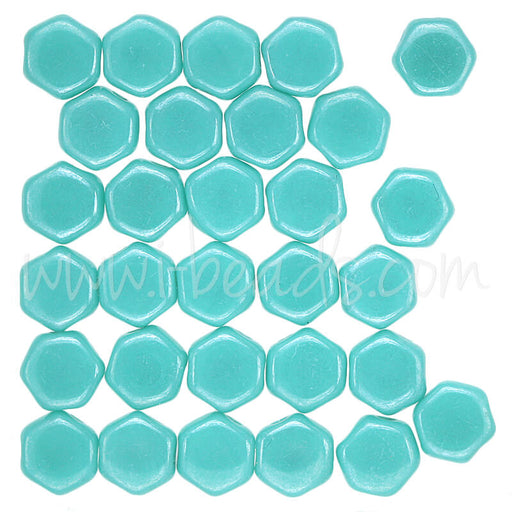 Kaufen Sie Perlen in der Schweiz Honeycomb Perlen 6mm green turquoise shimmer (30)