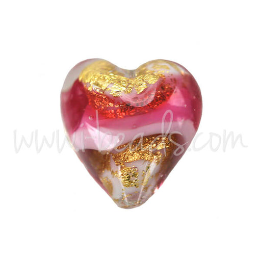 Perle de Murano coeur rose et or 10mm (1)