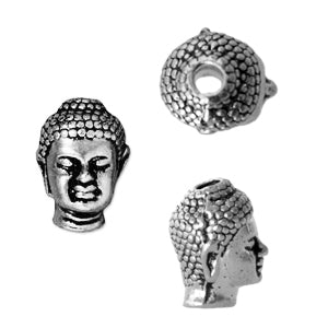 Perle Bouddha métal plaqué argent vieilli 14mm (1)