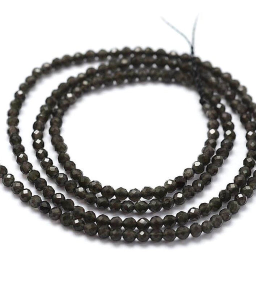 Natural Black Obsidian Beads, Faceted, 2mm , hole: 0.5mm; 175pcs/strand, (38cm) (1)