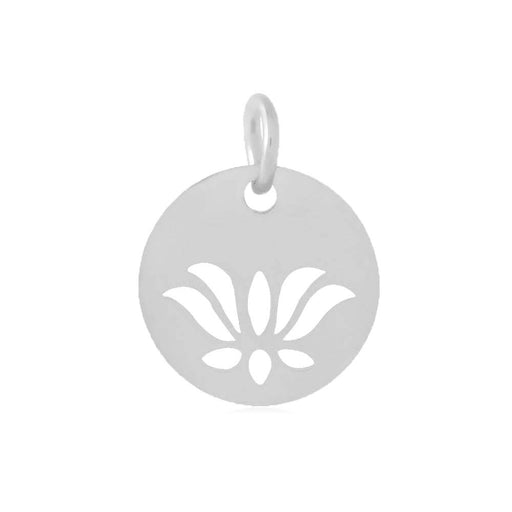 Médaille breloque pendentif motit lotus Acier Inoxydable RHODIUM 11,5mm (1)
