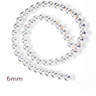 Perles d'hématite reconstituée Plaqué argent 6mm - 1 rang - 64 perles (vendue par 1 rang)