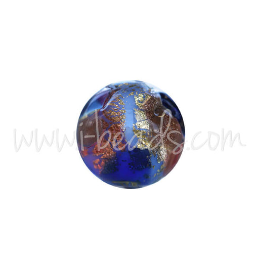 Achat Perle de Murano ronde multicolore bleu et or 6mm (1)
