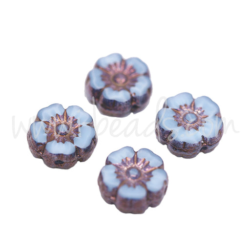 Achat Perles en verre de Bohême fleur d&#39;hibiscus bleu et bronze violet 9mm (4)