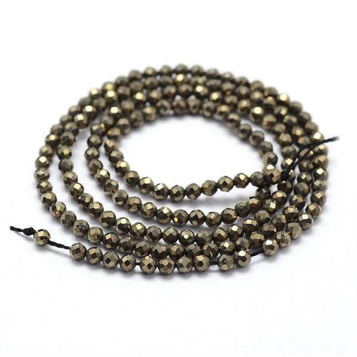Perles à facettes pyrite naturelle, 2x0,5mm - ronde 175 perles (1 fil)