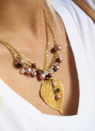 Pendentif véritable feuille de tremble galvanisée or 24K 50mm (1)