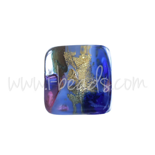 Perle de Murano cube multicolore bleu et or 6mm (1)