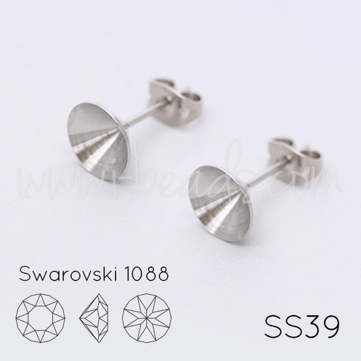 Serti boucle d'oreilles coniques pour Swarovski 1088 SS39 rhodié  (2)