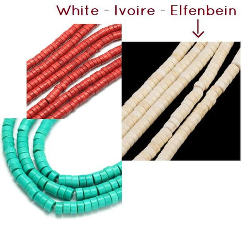 Achat Perles Heishi Turquoise reconstituée BLANCHE 4x2mm 38cm (Vendu par 1 rang)