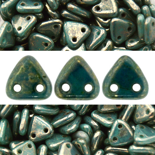 Perles 2 trous CzechMates triangle persian turquoise bronze picasso 6mm (10g)