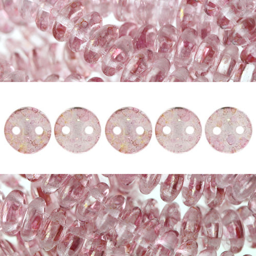 Perles 2 trous CzechMates lentil luster transparent topaz pink 6mm (50)
