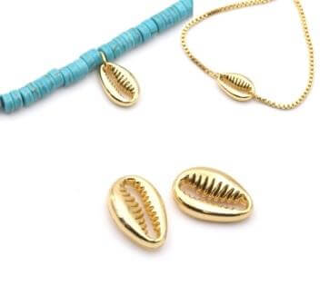 Cauris, lien, cabochon ou pendentif - 12mm - doré or fin (2)