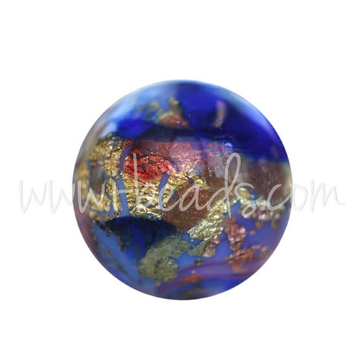 Achat Perle de Murano ronde multicolore bleu et or 10mm (1)