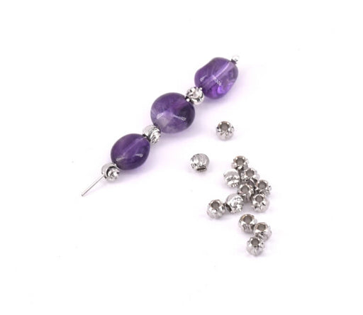 Achat Perle séparateur, heishi striée 3mm laiton plaqué rhodium qualité - trou: 1mm (10)