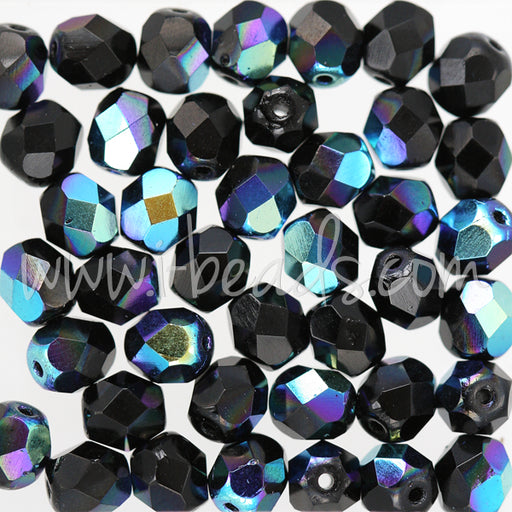 Achat Perles facettes de bohème jet ab 6mm (50)