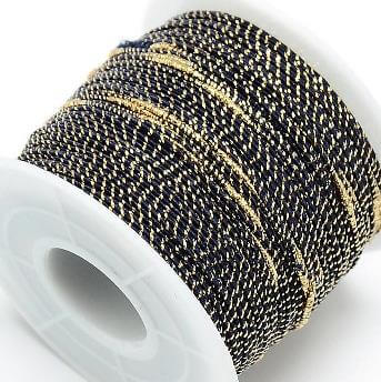 Cordon fantaisie coton polyester NOIR et fil metallique OR (3m)