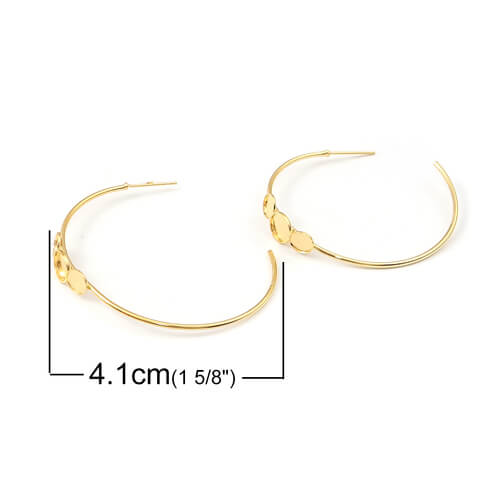 Boucles d'oreilles créoles dorées 40mm pour sertis Flatback cabochon SS20 et SS30 -4,7et6 mm-(vente par 1 paire)