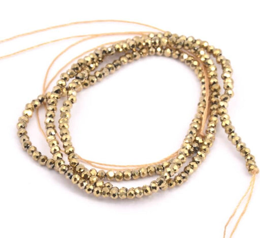 Kaufen Sie Perlen in der Schweiz Glasperlen facettiert DARK GOLD, rund 2mm - Loch 0.6mm - Litze 36 cm (1 Strang)