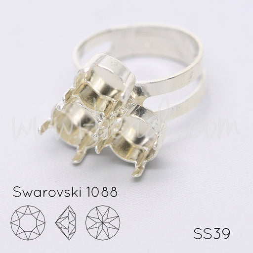 Serti bague ajustable pour 3 Swarovski 1088 SS39 argenté (1)