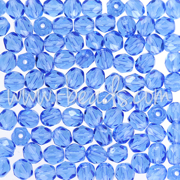 100 Perles Facettées Bohemia 4mm – Couleur Saphir, Preciosa, Fabrication France, Neuves