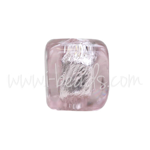 Achat Perle de Murano cube améthyste et argent 6mm (1)