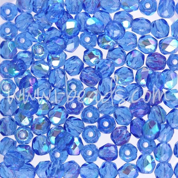 Perles Facettes De Bohême - 3 Mm, Couleur Sapphire AB - Lot De 100 - Neuf - Preciosa