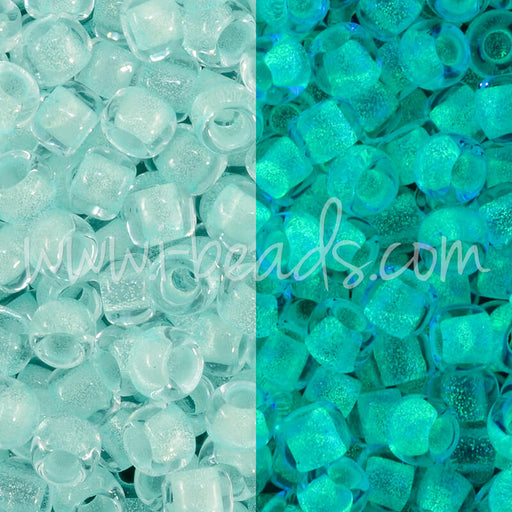 cc2723 - perles de rocaille Toho 8/0 Glow in the dark baby blue/bright green (10g)