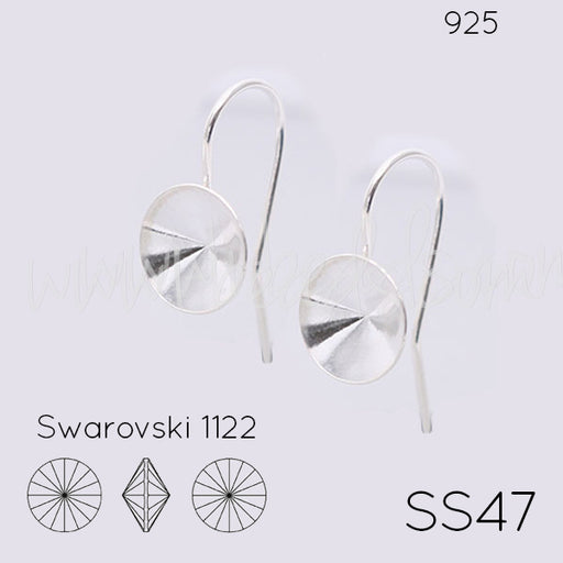 Sterling Silber Vertiefte Ohrringfassung für Swarovski 1122 Rivoli SS47 (2)