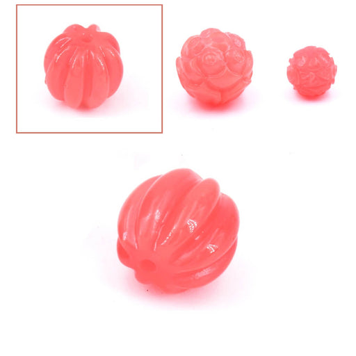 Runde Perle geschnitzt Shell Kürbis gefärbt rosa Koralle 13x14 mm, Dicke 1,2 mm (1)