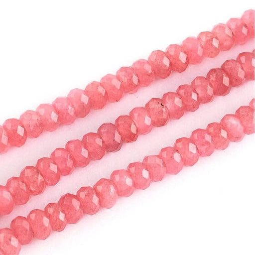 Kaufen Sie Perlen in der Schweiz Facettierte Jade Rondelle Perle gefärbt Rosa 4x2mm (1 Strang - 35cm)